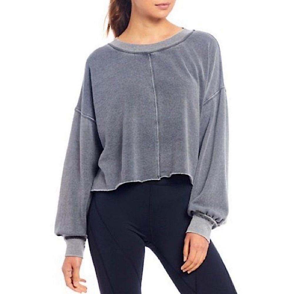 Free People Movement Cropped Sweater‎ XS Purple Balloon Sleeve Athletic Lounge